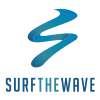 The Surf the Wave logo. The logo is blue with a blue italicised 'S' above the words 'Surf the Wave'